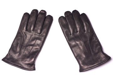 Black Winter Leather Gloves for Men isolated on white background