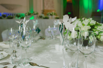 Elegant table set up for wedding banquet