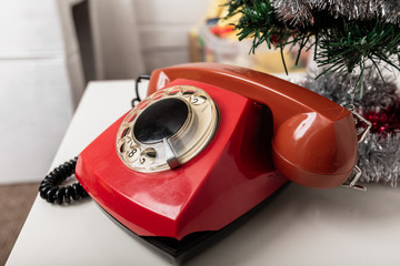 Old red telephone made in the USSR