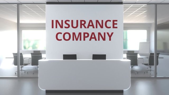 Office with meeting room and reception desk af an insurance company, conceptual 3D animation