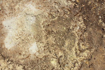 Yellow landscape of Nisyros volcano. View of the caldera, a crater with sulfur crystals