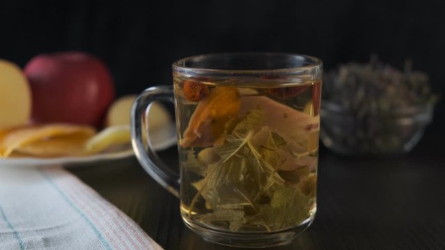 phyto or herbal tea with rose hip, chamomile, mint and other medicinal herbs