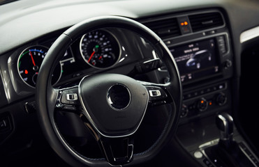Detailed view of modern car's interior. Luxury and quality automobile
