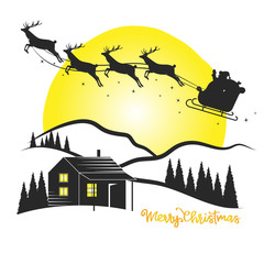 Santa sleigh silhouette vector. Greeting card