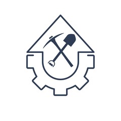 Resource mining. Vector linear icon on a white background.