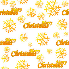 Fototapeta na wymiar Seamless pattern Merry Christmas. Golden logo and snow on white background