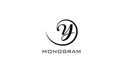 Monogram. Typographic logo with capital letter Y. Icon lettering style with decorative swirl in black isolated on light background.