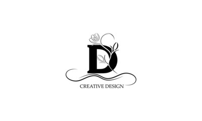 Simple and elegant floral monogram design template with letter D. Elegant logo design. Vector illustration
