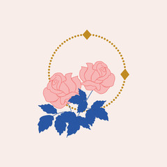 Beautiful rose and golden circle, vector illustration