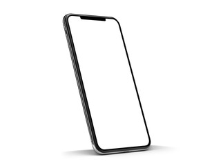 Smartphone frameless blank screen mockup template on edge isolated on white background