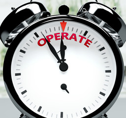 Operate soon, almost there, in short time - a clock symbolizes a reminder that Operate is near, will happen and finish quickly in a little while, 3d illustration