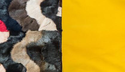 natural multicolor soft mink fur tecture with yellow leather © arts