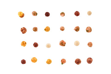 Set of different peppers peas on a white background