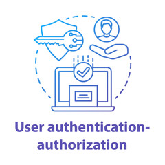 User authentication-authorization concept icon. Software development kit idea thin line illustration. Data encryption. Privacy protection. Application management. Vector isolated outline drawing