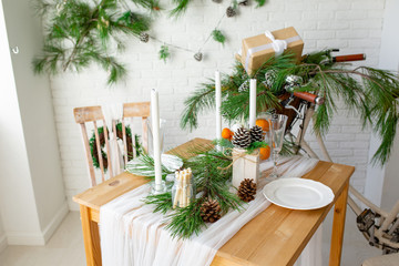 New Year's decoration of the kitchen and living room