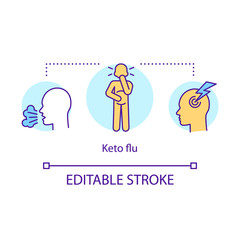 Keto flu concept icon. Ketogenic diet side effects idea thin line illustration. Migraine, cough, stomach pain. Disease symptoms, illness Vector isolated outline drawing. Editable stroke