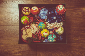 Christmas ornaments in a box