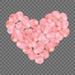 Rose petals heart. Vector floral illustration for invitation, greeting card, poster, banner and wedding