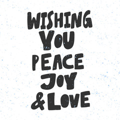 Wishing you peace joy and love. Christmas and happy New Year vector hand drawn illustration banner with cartoon comic lettering. 