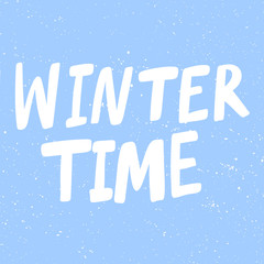 Winter time. Christmas and happy New Year vector hand drawn illustration banner with cartoon comic lettering. 