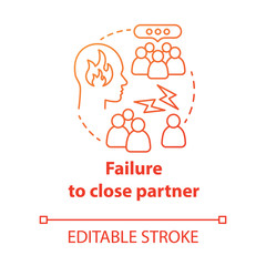 Failure to close partner concept icon. Partner complains about you friends. Influence of public opinion on relationships idea thin line illustration. Vector isolated outline drawing. Editable stroke