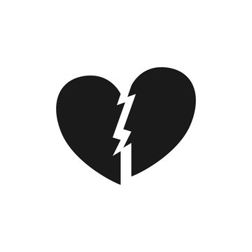 Broken heart flat icon in black color vector image
