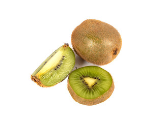 Kiwi fruit and kiwi fruit slices on a white background