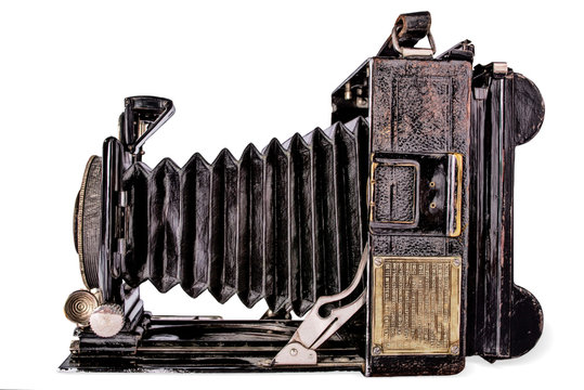 Drawing of an old black camera on white background, isolated.