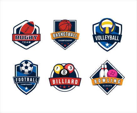 Modern set of sports logo Vector .Basketball,Football ,Volleyball,billiard,rugby,and bowling Logo