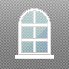 Isolated window frame. Frontstore window with blue glasses. Exterior building facade element on transparent background. Vector illustration.