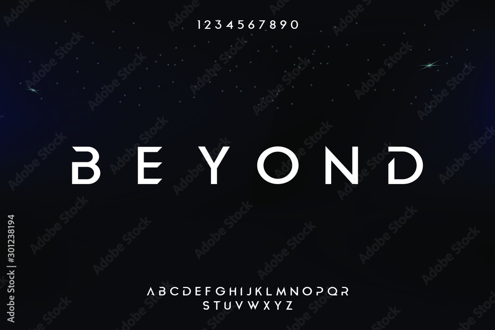 Poster abstract technology science alphabet font. digital space typography vector illustration design