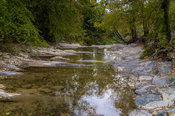 Naklejka na ściany i meble Streams, rivers and waterfalls of mountain forests in the vicinity of Gelendzhik.