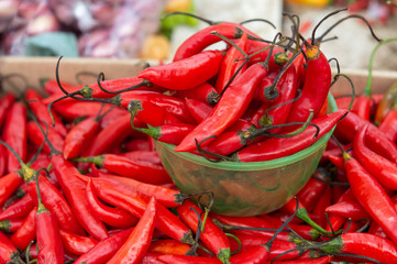 Fresh ripe chili pepper spread all over