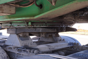 Rear of the tractor. Visible fifth wheel couplings are mounted on the tractor to connect it to a special trailer.