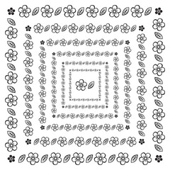 flower brush pattern in a square line black shape design vector graphic round frames with fully editable stroke width