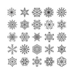 Snowflake icons line black vector set snow christmas winter