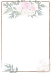 Wedding menu, guest card, number of table. Design with white, pink flowers, green leaves. Decorative greeting card or invitation design background