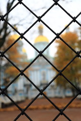 Saint-Petersburg Russia cathedral fence autumn view 
