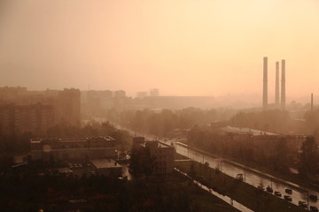 Saint-Petersburg city sunny fog view