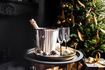 New Year Champagne celebrate. Decoration trends