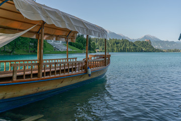 Bled, Slovenia - View of a beautiful typical boat from Bled called 