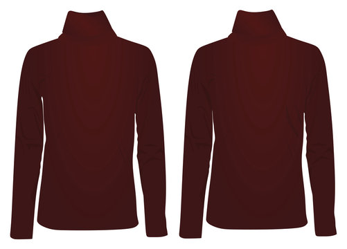 Red High Neck Long Sleeve T Shirt. Vector Illustration