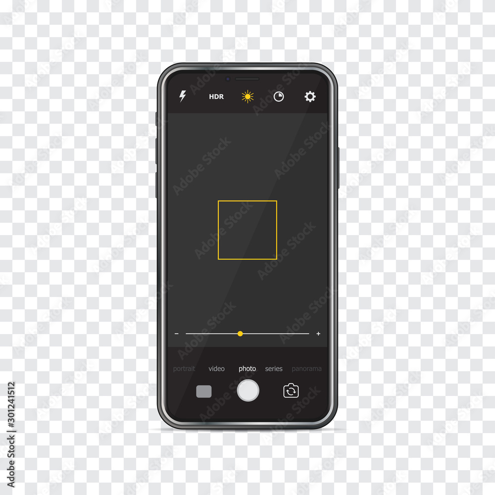 Poster Smartphone with camera mockup interface frame on a transparent background