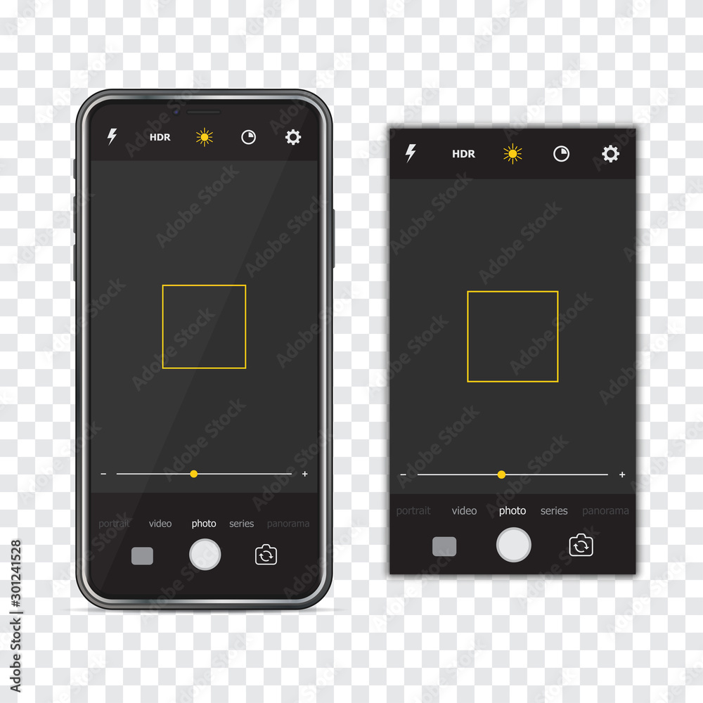 Poster Smartphone with camera mockup interface frame on a transparent background