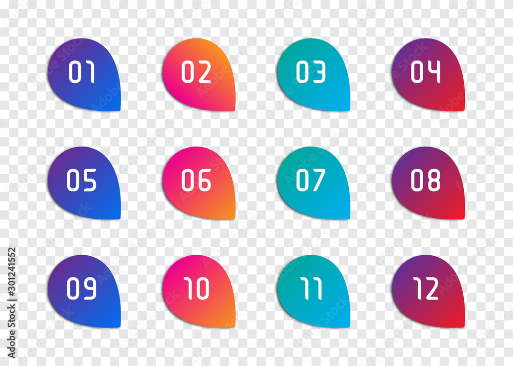Poster Set of number bullet point 1 to 12