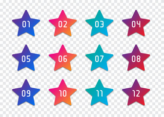 Set of star number bullet point 1 to 12