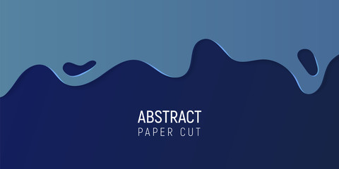 Abstract paper cut slime background. Banner with slime abstract background with blue paper cut waves. Vector illustration.