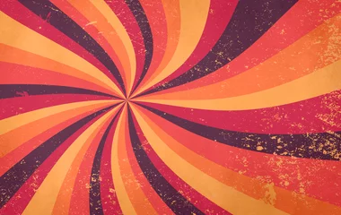 Cercles muraux Rétro motif de fond rétro starburst sunburst et grunge texturé vintage palette de couleurs d& 39 automne de bordeaux rouge rose pêche orange jaune et marron violet en spirale ou à rayures radiales tourbillonnantes