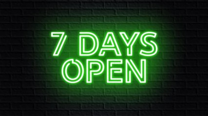 green neon video animation seven days open