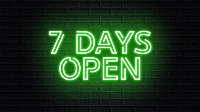 green neon video animation seven days open